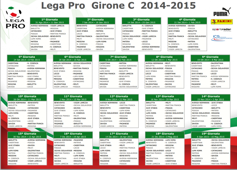 Lega Pro – Calendario  2014 – 2015 – Girone C –